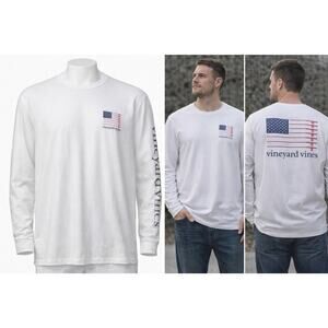 Vineyard Vines NWOT T-Shirt Long Sleeve Flag USA Poles White Mens M Performance